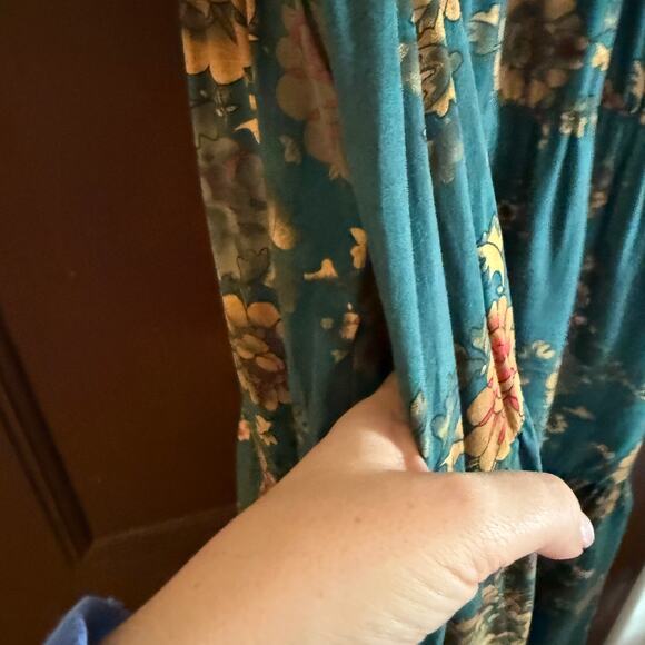 NATURAL LIFE Rebecca Green Floral Tiered Midi Dress Teal Orange Clusters Medium - Picture 7 of 9